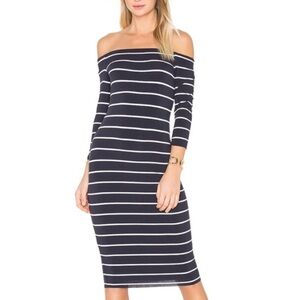 Bailey 44 Navy and Ivory Striped Midi Bodycon Dress